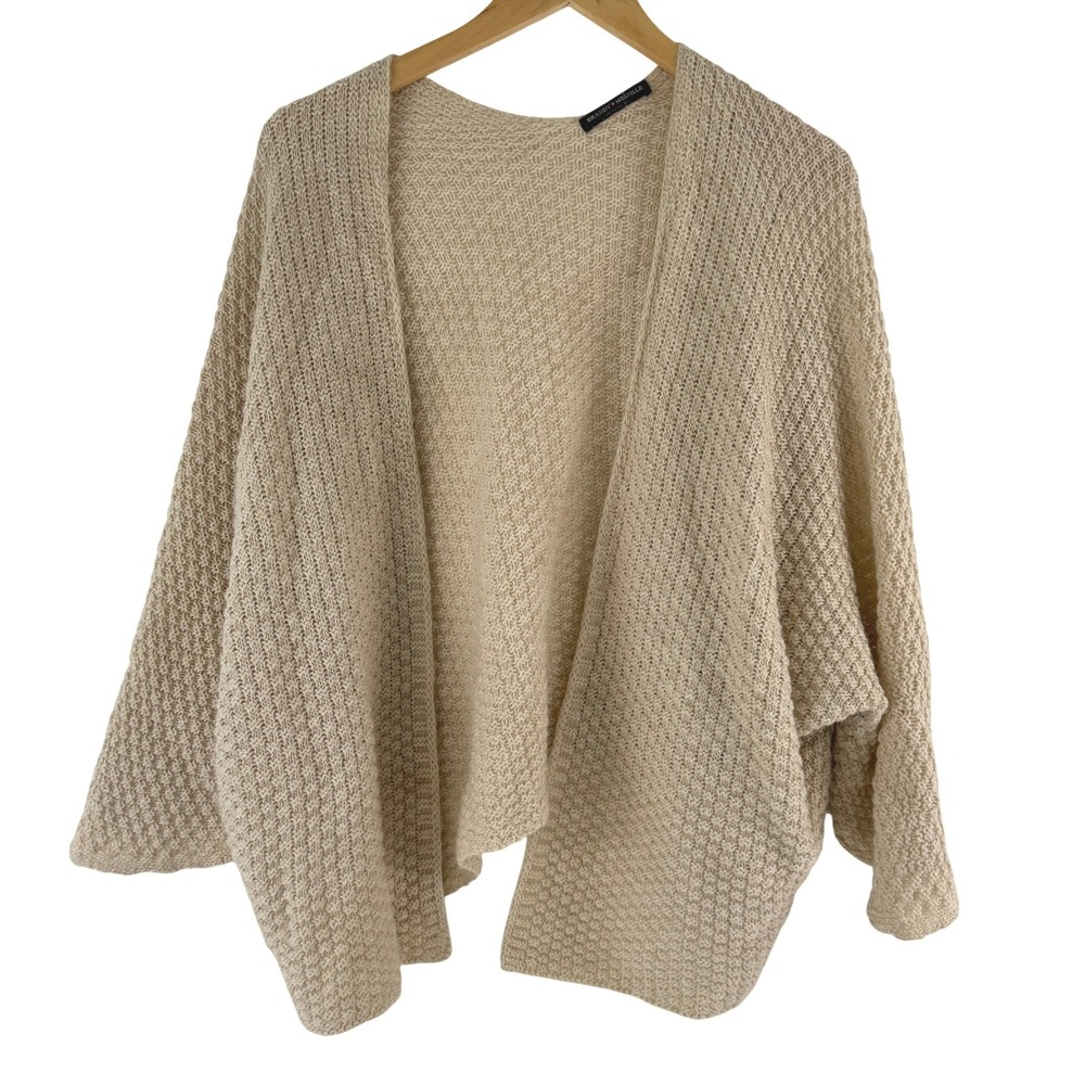 Brandy Melville Wool Blend Oversized Open Front Cardigan Beige Made in Italy‎ OS